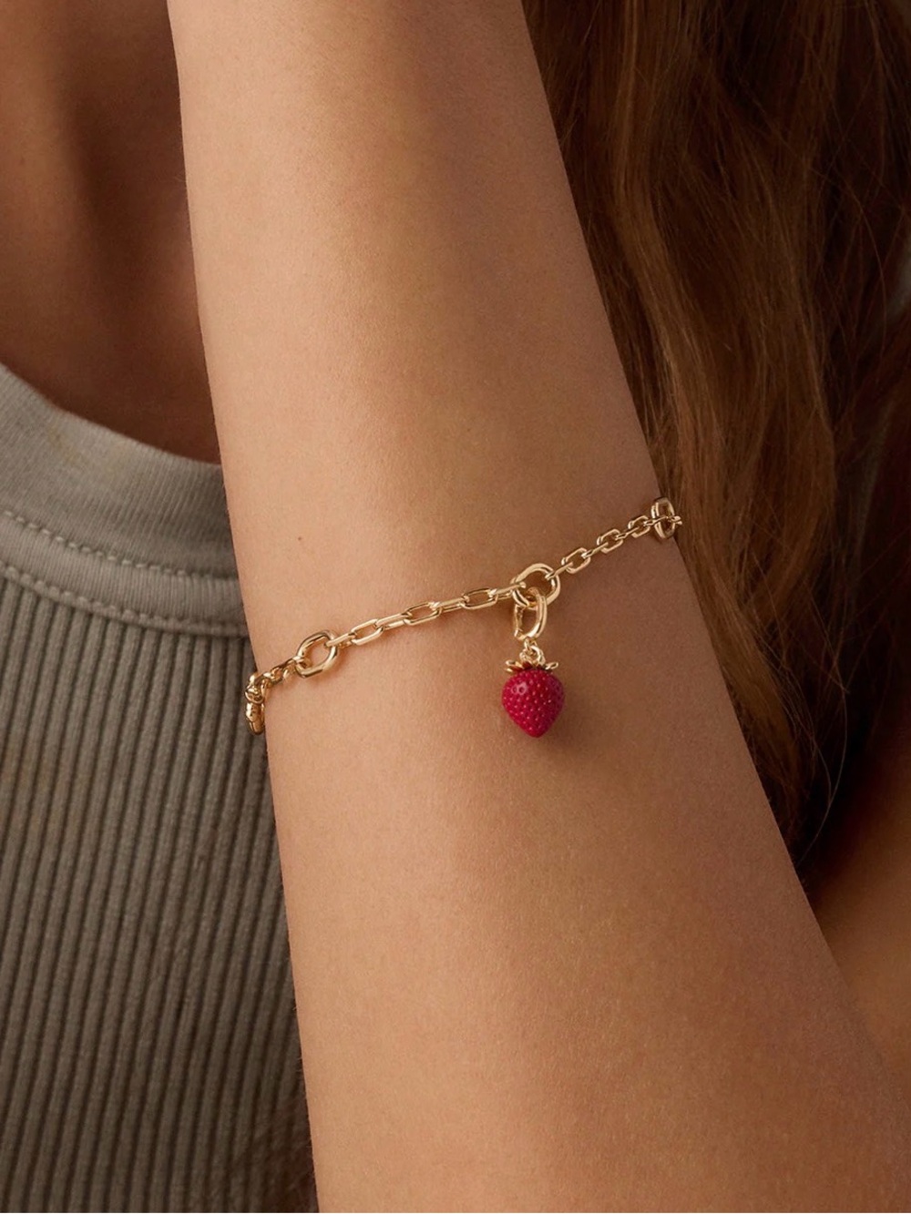 Gorjana Gold Charm Pendant - Red Enamel Strawberry, petite, Tiny - Picture 9 of 11